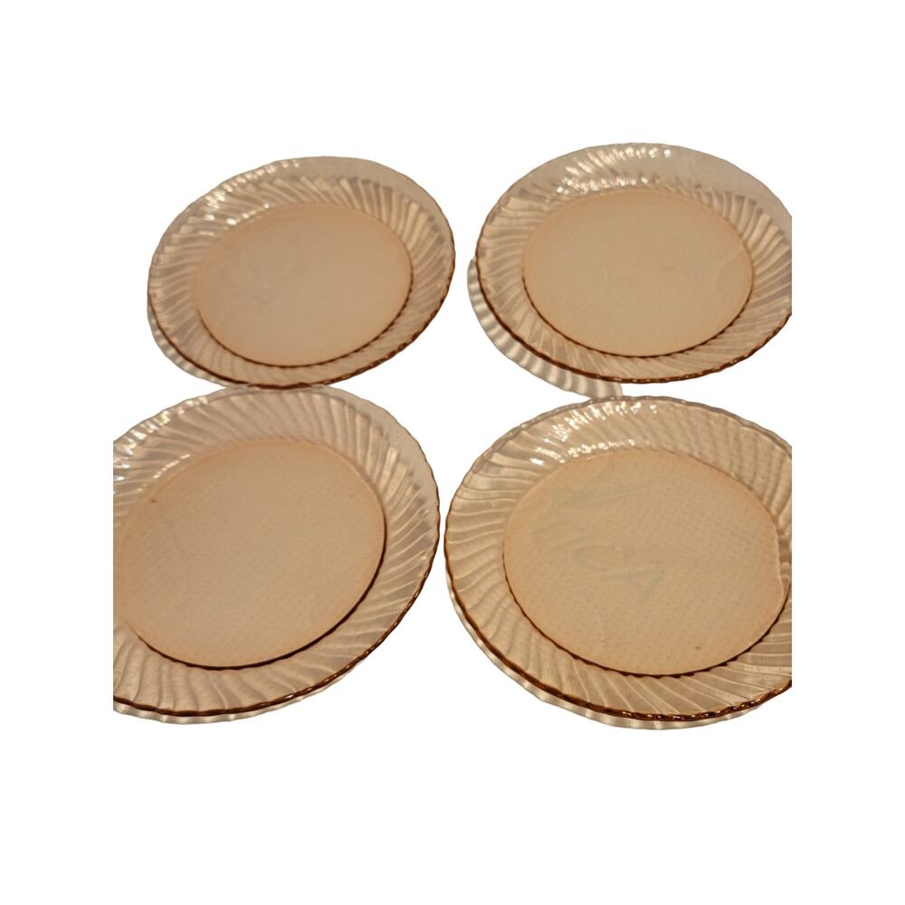 Vintage MCM Arcoroc France Rosaline‎ Pink Swirl Glass 7.5" Salad Plates Set/4